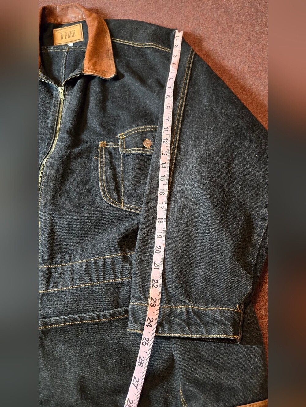 Vintage B. Free Men's Denim With Leather Trim Jacket Size XL Black & Tan - Picture 12 of 16